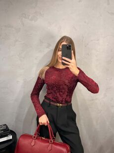 BY SWAN PARIS BLUZKA TRANSPARENTNA BORDO
