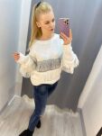 BY O LA LA...! SWETER BOHO Z FRĘDZLAMI BIAŁY/SZARY - 5