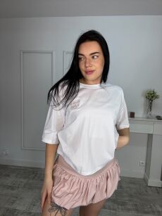 BY O LA LA! BLUZKA T-SHIRT Z PODUSZKAMI FEMALE BIEL/RÓŻ