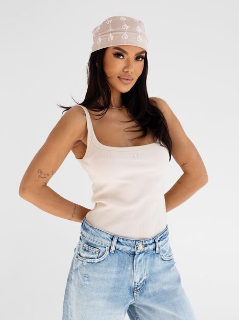 BY O LA LA...! PRĄŻKOWANA BLUZKA TOP ABIAH NUDE (BEŻ)