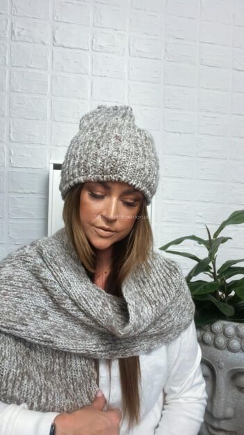 BY O LA LA...! ZIMOWY SZAL MELANŻ BEŻ/SZAROŚĆ