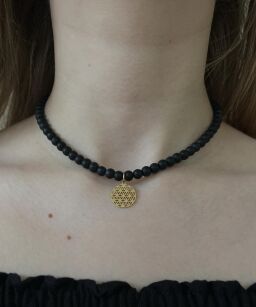 BY O LA LA ! NASZYJNIK CHOKER KAMIENIE CZERŃ/ZŁOTO