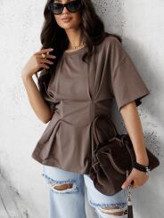 BY O LA LA...! BLUZKA Z ZASZEWKAMI W TALII KAKAO