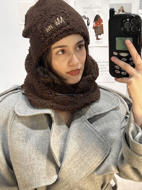 MI...MI  KOMPLET CZAPKA + KOMIN BARANEK BRĄZ