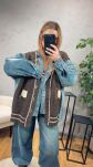 DŁUGA KURTKA HYBRYDOWA DENIM KNIT BRĄZ/NIEBIESKA - 2