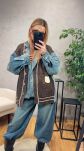DŁUGA KURTKA HYBRYDOWA DENIM KNIT BRĄZ/NIEBIESKA - 3
