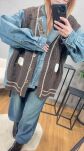 DŁUGA KURTKA HYBRYDOWA DENIM KNIT BRĄZ/NIEBIESKA - 4