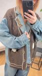 DŁUGA KURTKA HYBRYDOWA DENIM KNIT BRĄZ/NIEBIESKA - 5