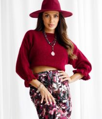 BY O LA LA.. ! SWETER Z MARSZCZONYMI RĘKAWAMI 3/4 MERLOT (BORDO)