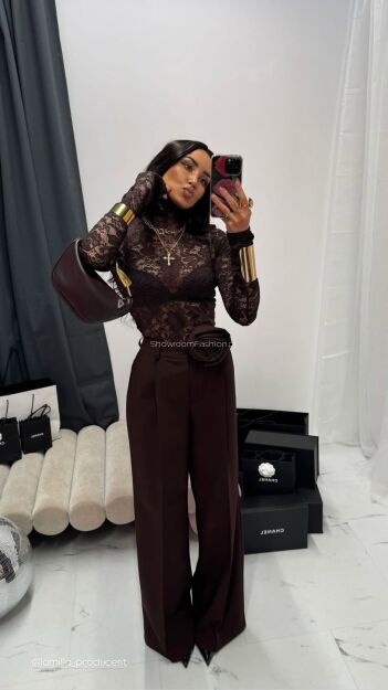 LA MILLA SPODNIE WIDE LEG Z RÓŻĄ CZEKOLADA