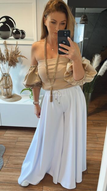 BY O LA LA! LEJĄCE SPODNIE WIDE LEG BIAŁE