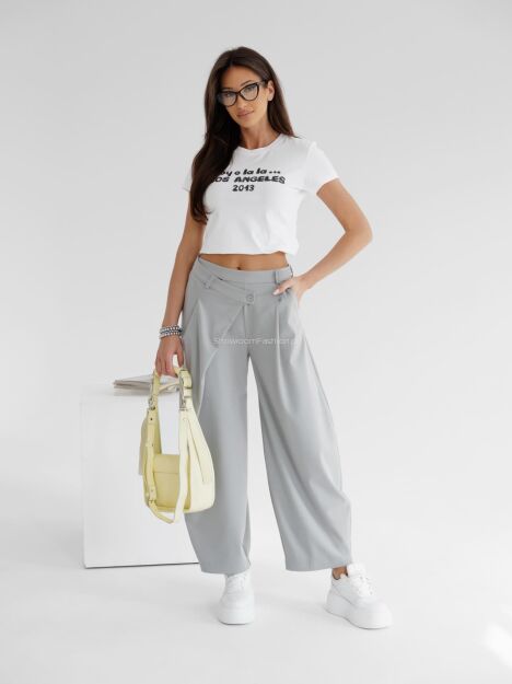 BY O LA LA...! SPODNIE ASYMETRYCZNA ZASZEWKA TERRY SZARE