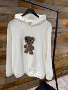 BY O LA LA!  BLUZA Z KAPTUREM MIŚ ŚMIETANA