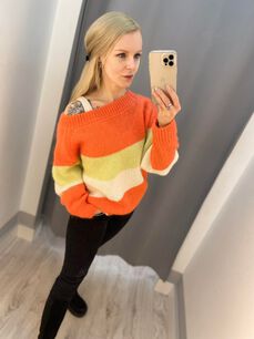 BY O LA LA.. ! OVERSIZOWY SWETER MOHER PASKI POMARAŃCZ/ŻÓŁĆ/ECRU