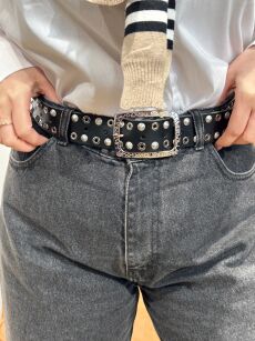 BY O LA LA...! PASEK Z NITAMI CZARNY/SREBRO