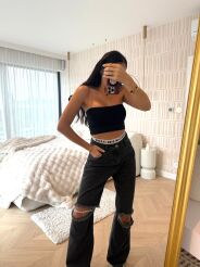 LA MILLA SPODNIE JEANSY WIDE LEG Z ROZCIĘCIAMI SZARE