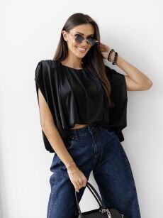 BY O LA LA! MARSZCZONA BLUZKA SATYNOWA CZARNA