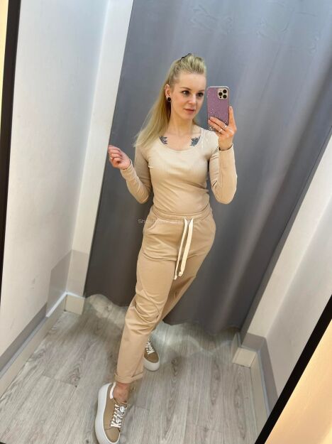 BY O LA LA ! DRESOWE SPODNIE BAGGY Z ZASZEWKAMI BEŻ