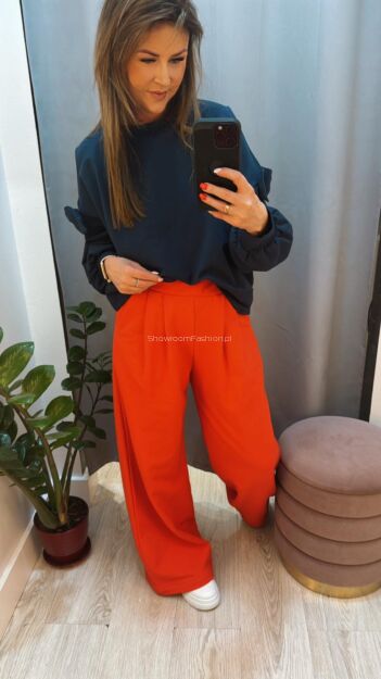 BY O LA LA! DRESOWE SPODNIE WIDE LEG Z ZASZEWKAMI FIESTA RED