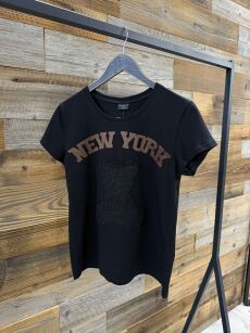 BY O LA LA...! BLUZKA T-SHIRT NEW YORK Z CZARNYM MISIEM CZARNA