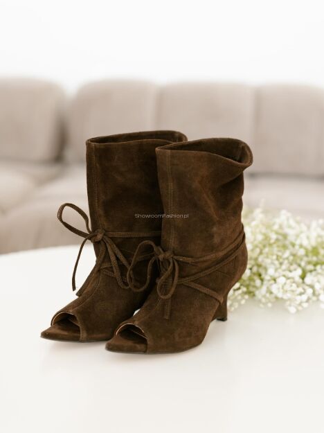 BY O LA LA...! BUTY BOTKI OPEN TOE NA KOTURNIE BRĄZ