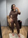LADY DRAMA KOMBINEZON Z PASKIEM CZEKOLADA - 4