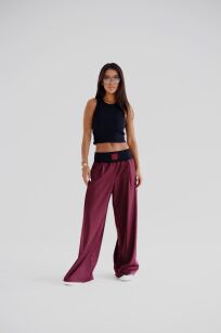 BY O LA LA...! SPODNIE WIDE LEG NA GRUBEJ GUMIE MERLOT (BORDO)
