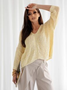 BY O LA LA...! SWETER V-NECK RĘKAWY 3/4 ŻÓŁTY (SUNSHINE)