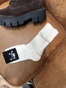 LA MILLA SKARPETY DŁUGIE Z LOGO BIAŁE/BEŻ