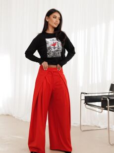 BY O LA LA! SPODNIE Z ZAKŁADKĄ RILEY CZERWONE (RED KISS)