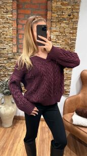 COCOMORE SWETER V-NECK WARKOCZ ŚLIWKA