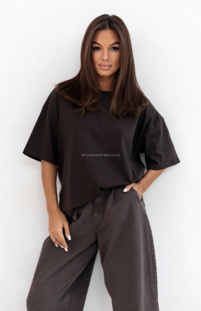 SEMPRE T-SHIRT OVERSIZE Z HAFTOWANYM LOGO CZEKOLADA