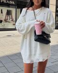 LA MILLA OVERSIZOWY SWETER TUNIKA ŚMIETANA - 4