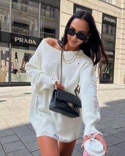 LA MILLA OVERSIZOWY SWETER TUNIKA ŚMIETANA