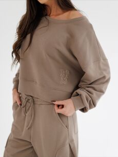 BY O LA LA!  BLUZA Z HAFTEM NA BOKU STONE (TAUPE)