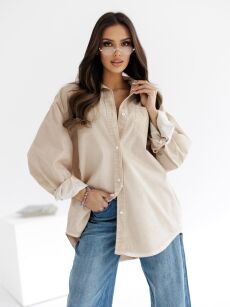 BY O LA LA...! JEANSOWA KOSZULA OVERSIZE GARMENTS BEŻ