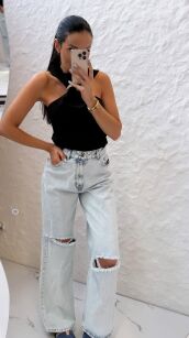 LA MILLA SPODNIE JEANSY WIDE LEG Z ROZCIĘCIAMI NIEBIESKIE