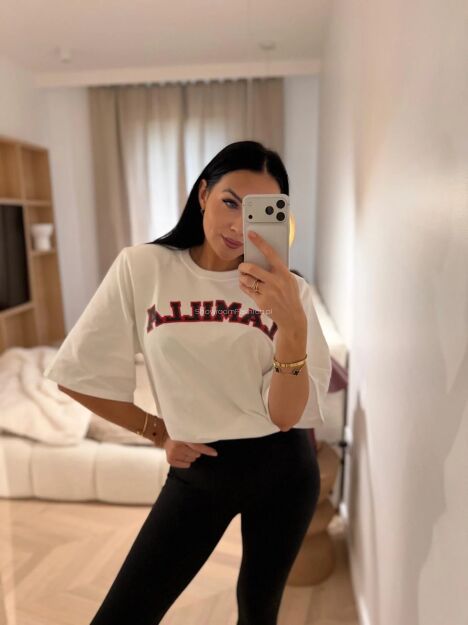 LA MILLA BLUZKA T-SHIRT OVERSIZE Z LOGO BIEL/CZERŃ/CZERWIEŃ