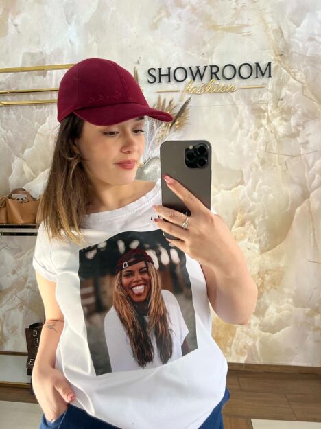 BY O LA LA...!  BLUZKA T-SHIRT Z NADRUKIEM GIRL BIAŁY