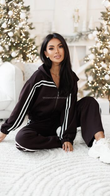 BY O LA LA...! OCIEPLANY KOMPLET BLUZA + SPODNIE LAMPASY CZEKOLADA (CHOCOMUS)