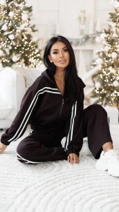 BY O LA LA...! OCIEPLANY KOMPLET BLUZA + SPODNIE LAMPASY CZEKOLADA (CHOCOMUS)