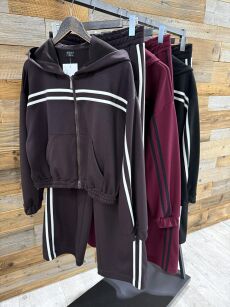 BY O LA LA...! OCIEPLANY KOMPLET BLUZA + SPODNIE LAMPASY CZEKOLADA (CHOCOMUS)