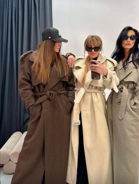 LA MILLA DŁUGI WEŁNIANY PŁASZCZ Z KLAPAMI JASNY BEŻ