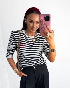 LA MILLA BLUZKA BASIC W PASKI PARIS BIEL/CZERŃ