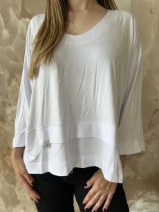 BY O LA LA...! ASYMETRYCZNA BLUZKA BASIC V-NECK BIAŁA