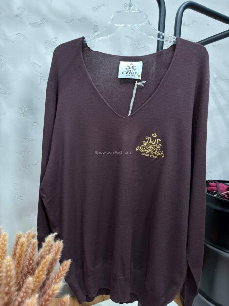 ROYAL CLUB SWETER V-NECK Z LOGIEM BRĄZ (MAROON)
