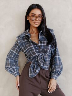 BY O LA LA! DRESOWA KOSZULA W KRATĘ Z PODUSZKAMI CZEKOLADA/GRANAT