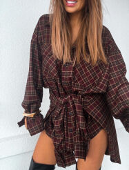EMO OVERSIZOWA KOSZULA W KRATĘ  BORDO/BRĄZ