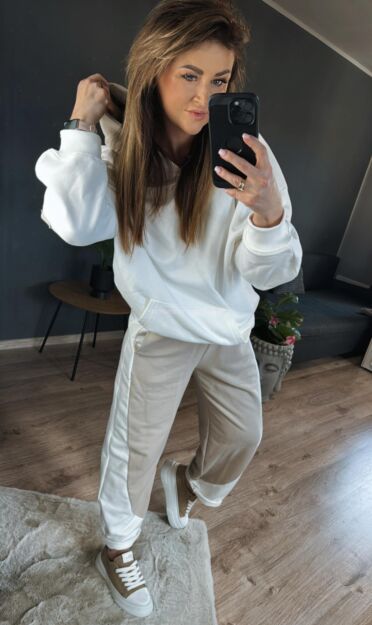 BY O LA LA...! DRES KOMPLET DWUKOLOROWY ŚMIETANA/CAFFE LATTE