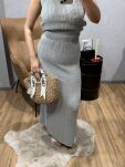 LADY DRAMA ŻAKARDOWA SPÓDNICA MAXI Z BAWEŁNY REGENEROWANEJ SZARA - 2